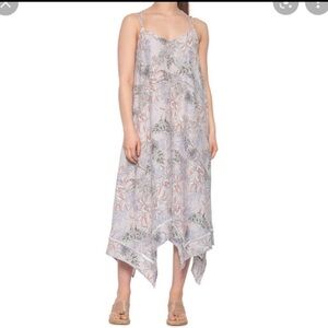 Cynthia Rowley Linen Blend Hanker-chief Hem Dress Small Floral Gray Sleeveless
